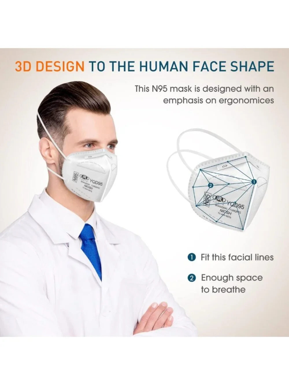 50-Pack N95 Respirator Masks - NIOSH Approved, Individually Wrapped, Universal